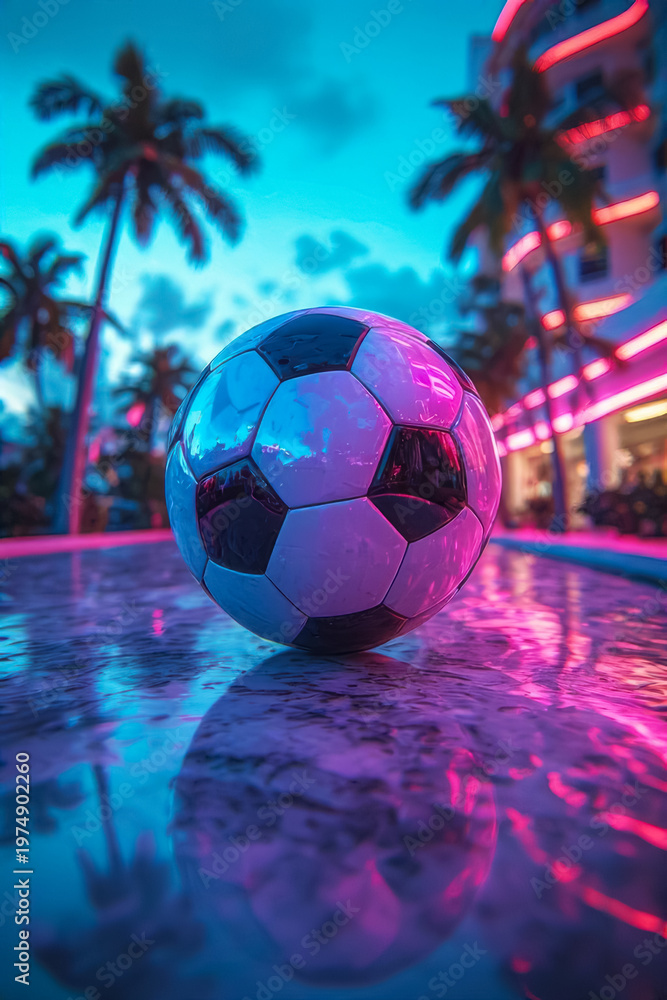 Naklejka premium A night sports concept in the style of synthwave and retro-futurism.