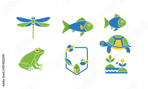 Konstfotografi Colorful aquatic and amphibious creatures in a vibrant ecosystem illustration