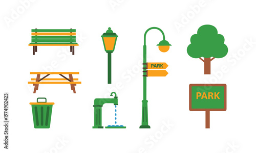 Colorful icons representing common park amenities and features