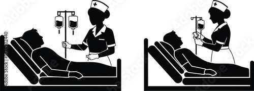 Nurse Day Patient Care and Medical Equipment Icons for Hospital Vector
