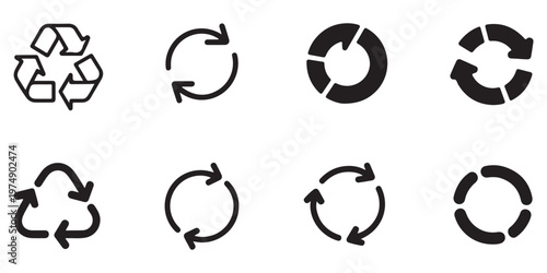 Recycling and Sustainability Icon Set with Circular Arrows