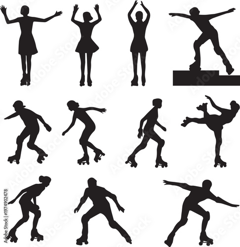 Figure skating poses and movements in silhouette form