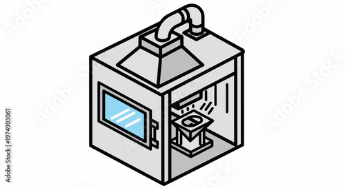 Isometric Industrial Machine Vector Illustration - High Tech Manufacturing, 3D Printer, and CNC Milling Equipment Icon