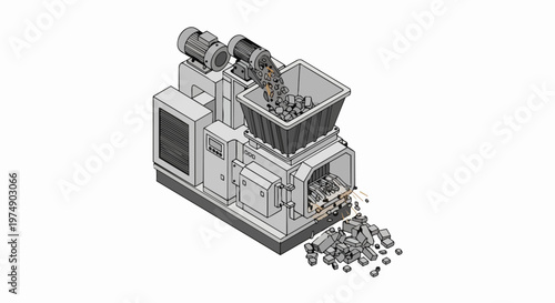 Isometric Industrial Shredder Machine Illustration for Waste Processing and Recycling
