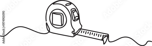 Tape measure, Construction tape, length measurement one line art  One line draw graphic design vector