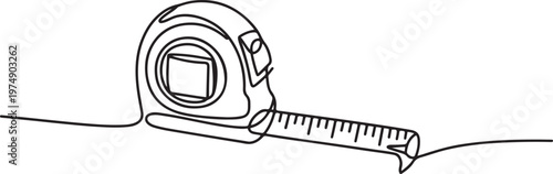 Tape measure, Construction tape, length measurement one line art  One line draw graphic design vector