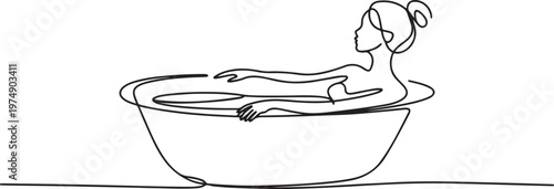Woman taking spa bath  One line draw graphic design vector