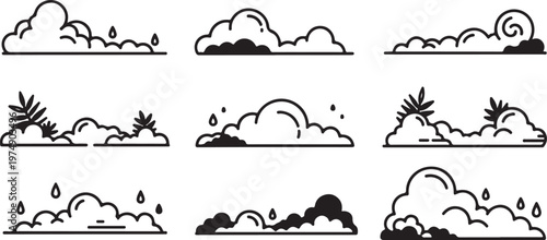 Line art illustrations of various animals in their natural habitats Vector