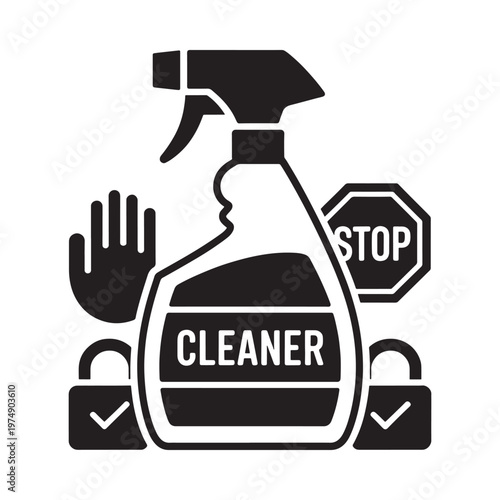 Safety measures with cleaner stop hand padlock and checkmarks