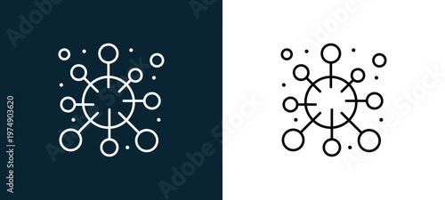Two-color virus outline icon pair in black and white, editable stroke vector illustration for web, mobile apps, UI design, branding, and print from Coronavirus