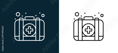 Two-color first aid kit outline icon pair in black and white, editable stroke vector illustration for web, mobile apps, UI design, branding, and print from Coronavirus