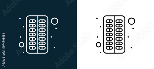 Two-color pills outline icon pair in black and white, editable stroke vector illustration for web, mobile apps, UI design, branding, and print from Coronavirus
