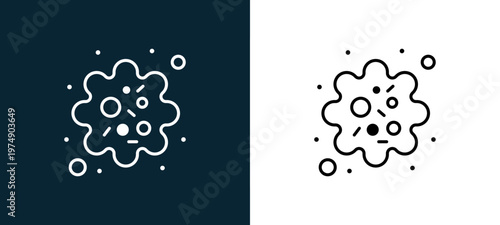 Two-color virus outline icon pair in black and white, editable stroke vector illustration for web, mobile apps, UI design, branding, and print from Coronavirus