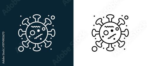 Two-color coronavirus outline icon pair in black and white, editable stroke vector illustration for web, mobile apps, UI design, branding, and print from Coronavirus