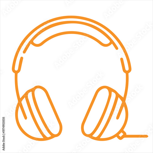 Headphones icon features an orange outline depicting audio equipment used for listening to music or communication.
