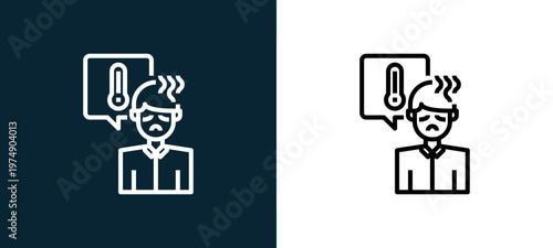 Two-color fever outline icon pair in black and white, editable stroke vector illustration for web, mobile apps, UI design, branding, and print from Coronavirus