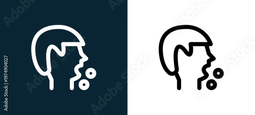 Two-color cough outline icon pair in black and white, editable stroke vector illustration for web, mobile apps, UI design, branding, and print from Coronavirus