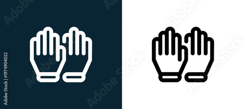 Two-color gloves outline icon pair in black and white, editable stroke vector illustration for web, mobile apps, UI design, branding, and print from Coronavirus