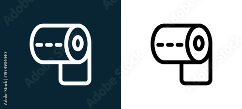 Two-color toilet paper outline icon pair in black and white, editable stroke vector illustration for web, mobile apps, UI design, branding, and print from Coronavirus