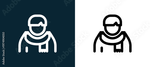 Two-color sick outline icon pair in black and white, editable stroke vector illustration for web, mobile apps, UI design, branding, and print from Coronavirus