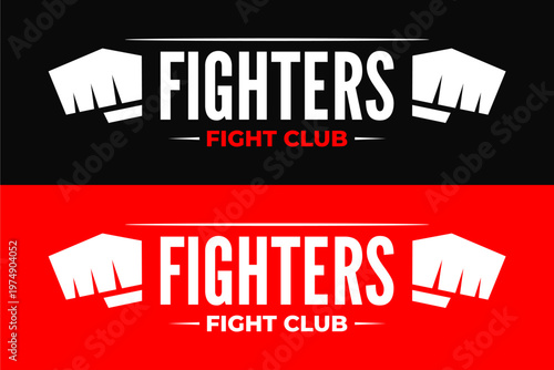 Illustration vector of gritty street fighter fist punch logo aggressive clenched hand graphic design symbol for urban combat club branding raw power  isolated on black and red background