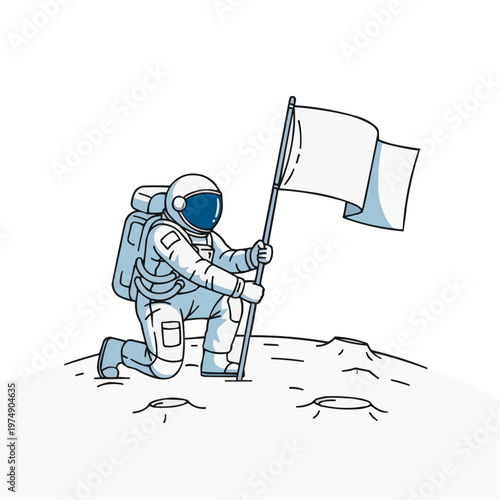 Illustration of an astronaut planting a white flag on the lunar surface