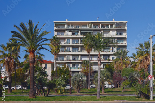 Boulevard and multi-storey residential building. Nice, France