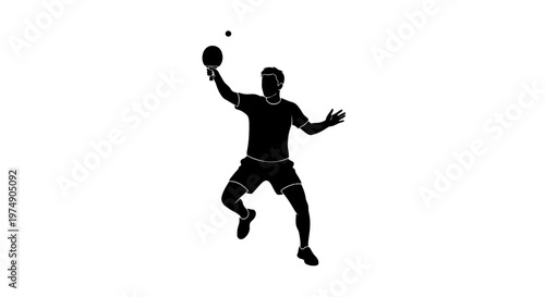 Silhouette of a man playing table tennis, hitting a ball with a racket