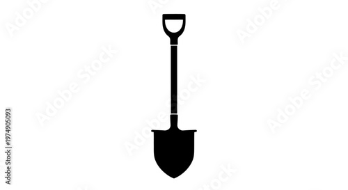 Black silhouette of a garden shovel on a white background