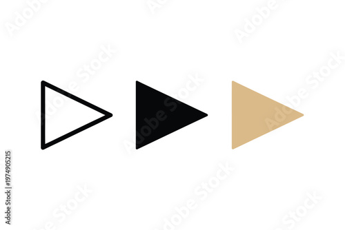 A sequence of three right pointing triangles in varying shades including white black and beige