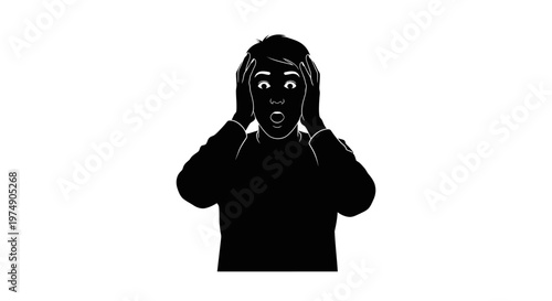 Shocked Man Silhouette - Fearful Expression with Hands Covering Ears