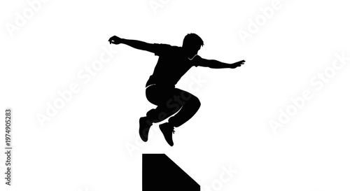 Silhouette of a man jumping over an obstacle, parkour extreme sport concept