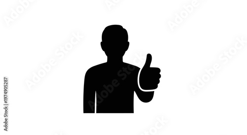 Man Silhouette Thumbs Up Gesture Icon, Approval, Success, Positive Feedback Symbol