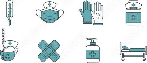 Medical Healthcare and International Nurses Day Equipment Color Icon Set