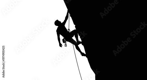 Silhouette Climber Ascending Steep Rock Face