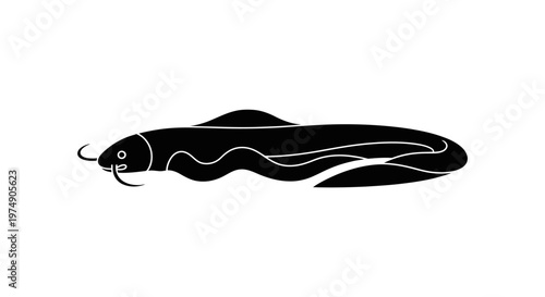 Black Silhouette of a Catfish with Wavy Lines