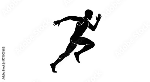 Silhouette of a runner in motion, sprinting with determination on a white background