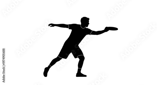 Silhouette Athlete Throwing Disc Frisbee, Sports Action