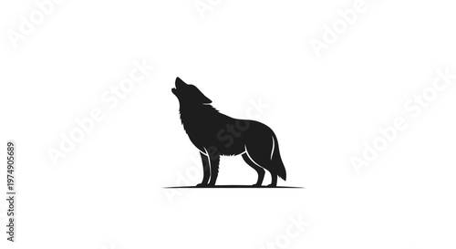 Silhouette of a howling wolf against a white background, symbolizing nature and wildlife.