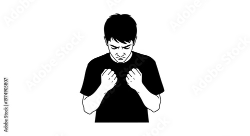 Man Praying or Meditating, Hands Clasped in Prayer, Looking Down