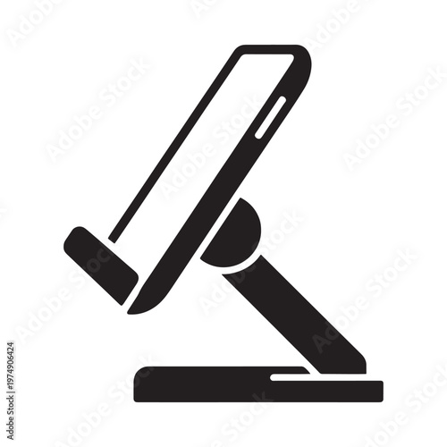 Simple black icon depicting a smartphone on a charging stand