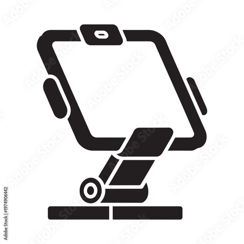 Simple black icon depicting a smartphone on a stand or gimbal