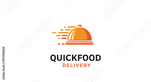 Quick Food Delivery logo featuring an orange serving cloche with motion lines for fast service and efficiency.