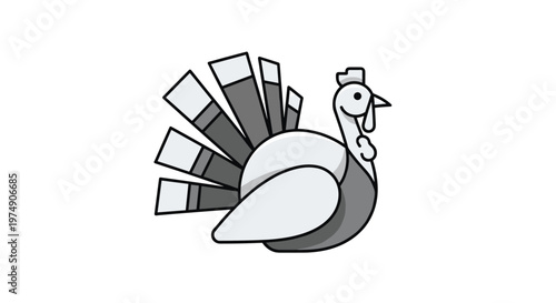 Minimalist grey turkey bird illustration with geometric shapes and clear outlines for seasonal fall themes.