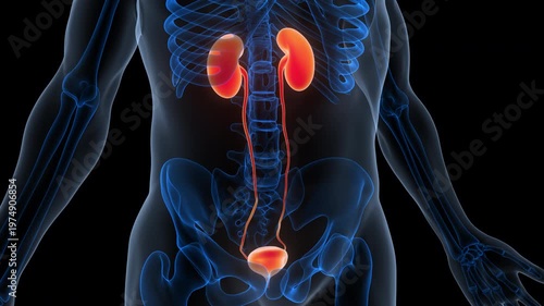 Human Urinary System Kidneys with Bladder Anatomy Animation Concept