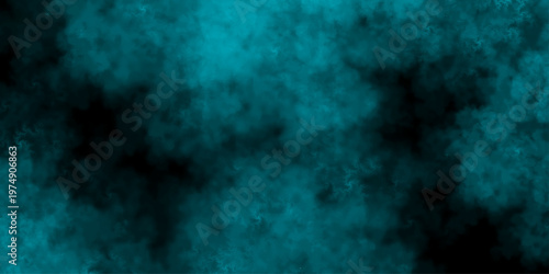 Dark teal and black abstract grunge noise background featuring a monochrome rough distressed texture. Cloudy smoke overlays build a moody dramatic design element.