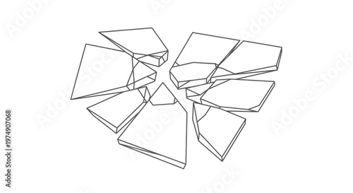 Scattered Broken Glass Pieces, Fragmented Shards Pile on Isolated White Background