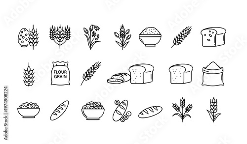 Cereals Line Icon Set Wheat Bread Flour Grain Food Outline Vector Collection Editable Stroke