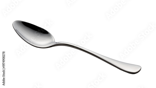 Isolated modern elegant silver spoon with shiny reflections, perfect for kitchen and dining use