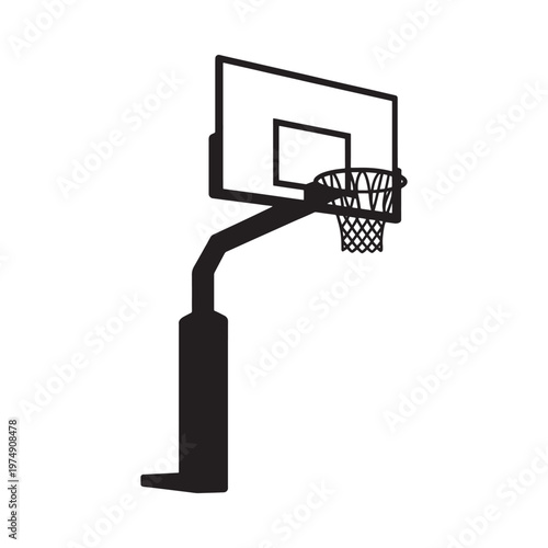 Simple black and white illustration of a basketball hoop and backboard